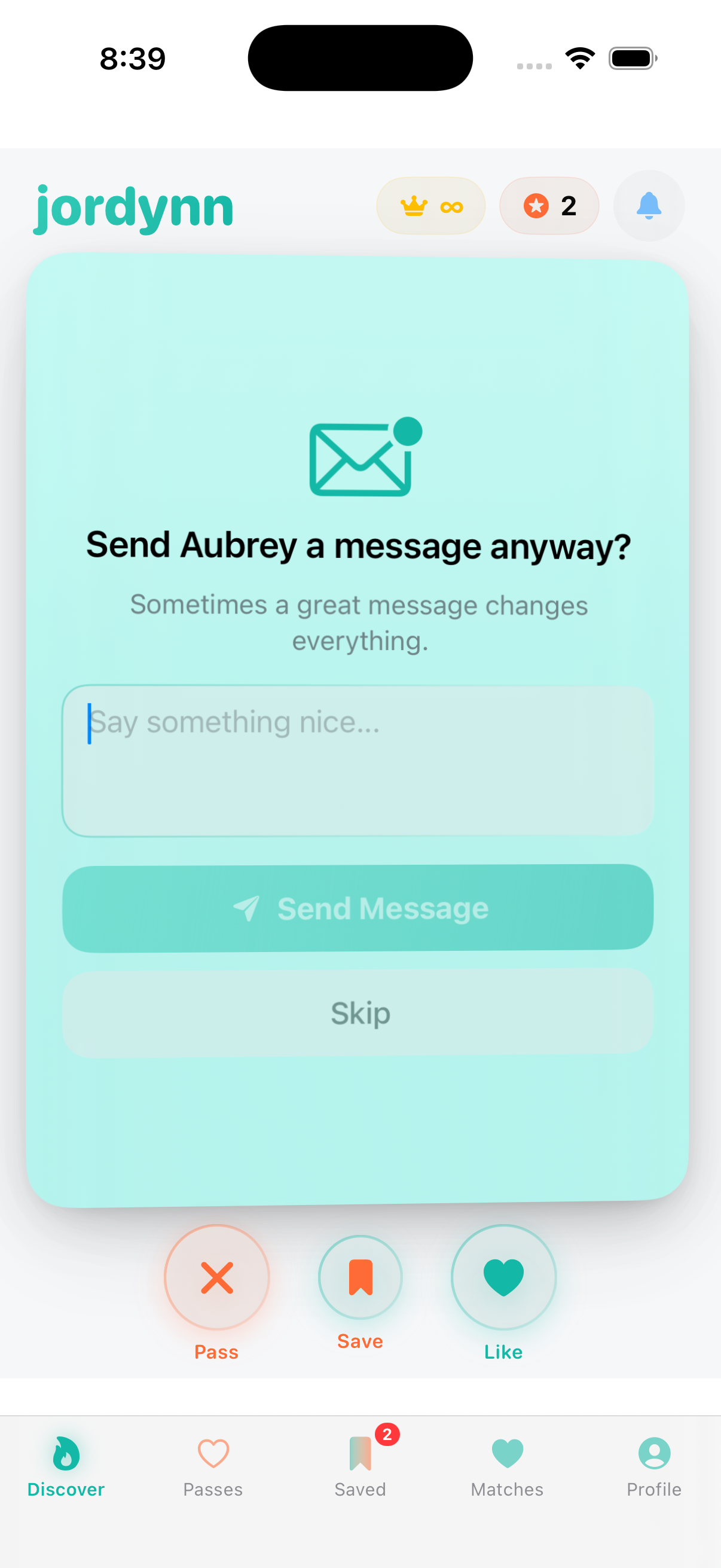 jordynn send message screen